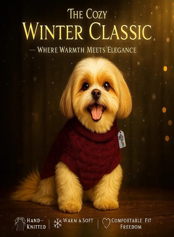 ويستيرن إرا كنزة صوفية محبوكة يدويًا للكلاب من سلالة شيه تزو، مستوحاة من العصر الغربي | طقم ملابس دافئ وناعم للكلاب في الطقس البارد | كنزة مريحة برقبة عالية قابلة للتمدد | ملابس مريحة للحيوانات الأليفة في الشتاء | ملابس أنيقة | لون عنابي - Image 2